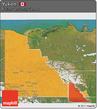 Political 3D Map of Yukon, satellite outside