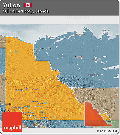 Political 3D Map of Yukon, semi-desaturated