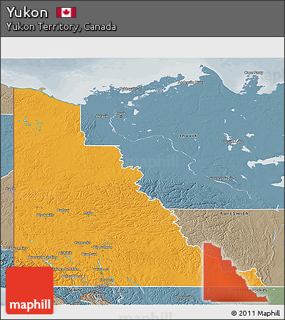 Political 3D Map of Yukon, semi-desaturated