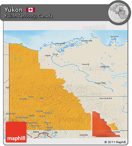 Political 3D Map of Yukon, shaded relief outside