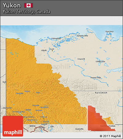 Political 3D Map of Yukon, shaded relief outside