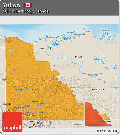 Political 3D Map of Yukon, shaded relief outside