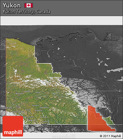 Satellite 3D Map of Yukon, darken, desaturated