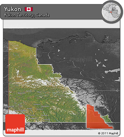 Satellite 3D Map of Yukon, darken, desaturated