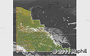 Satellite 3D Map of Yukon, darken, desaturated