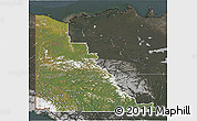 Satellite 3D Map of Yukon, darken, semi-desaturated