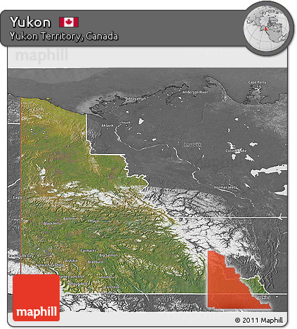 Satellite 3D Map of Yukon, desaturated
