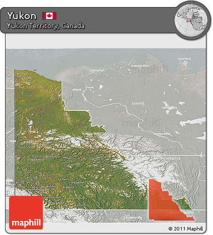 Satellite 3D Map of Yukon, lighten, semi-desaturated