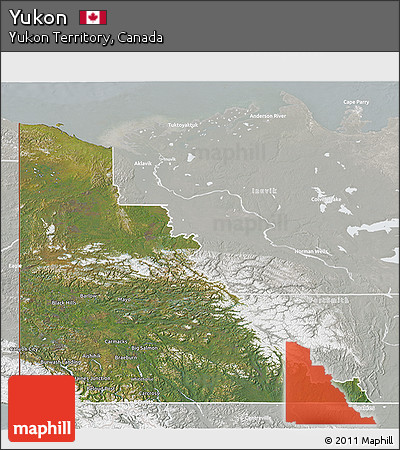 Satellite 3D Map of Yukon, lighten, semi-desaturated