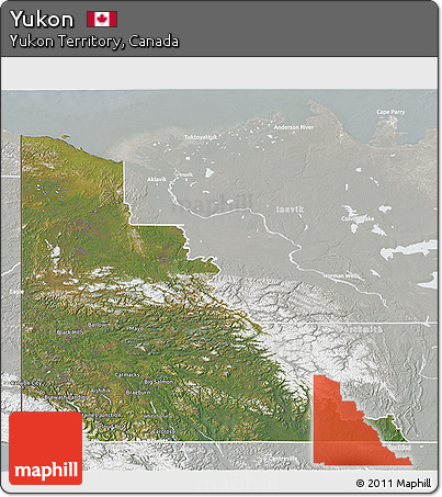 Satellite 3D Map of Yukon, lighten, semi-desaturated
