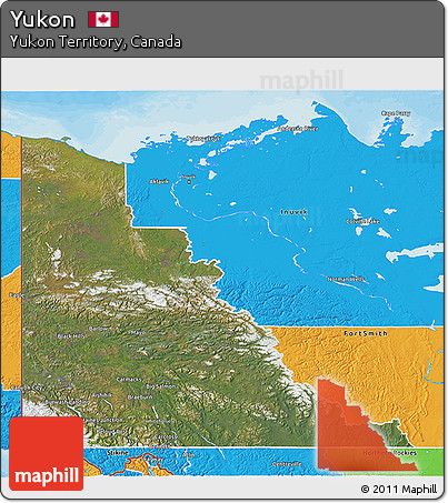 Satellite 3D Map of Yukon, political outside