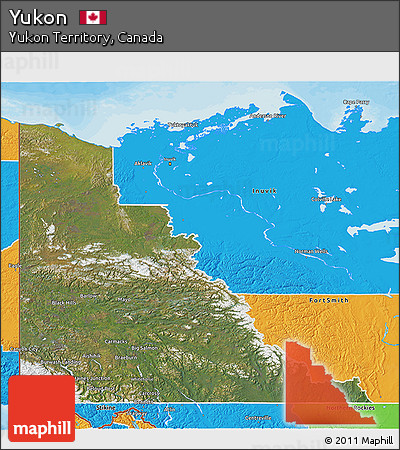 Satellite 3D Map of Yukon, political outside