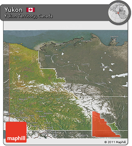 Satellite 3D Map of Yukon, semi-desaturated
