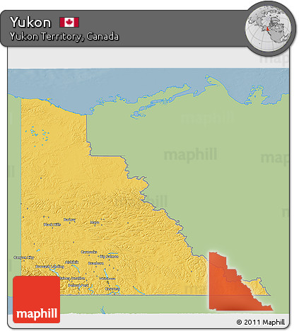 Savanna Style 3D Map of Yukon, single color outside