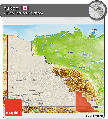 Shaded Relief 3D Map of Yukon, physical outside