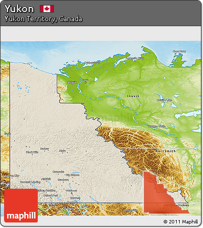 Shaded Relief 3D Map of Yukon, physical outside