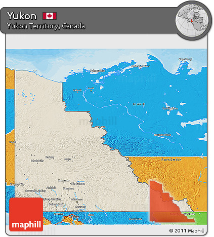 Shaded Relief 3D Map of Yukon, political outside