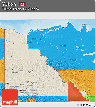 Shaded Relief 3D Map of Yukon, political outside