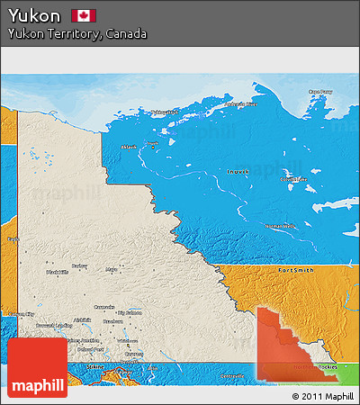 Shaded Relief 3D Map of Yukon, political outside