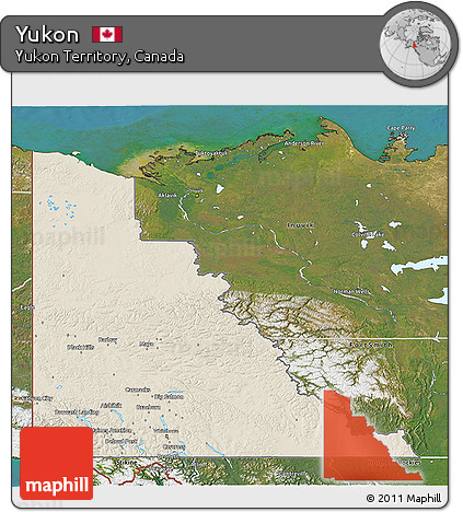 Shaded Relief 3D Map of Yukon, satellite outside