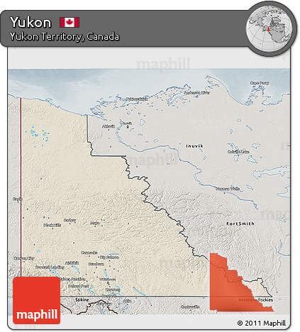 Shaded Relief 3D Map of Yukon, semi-desaturated