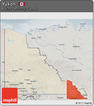 Shaded Relief 3D Map of Yukon, semi-desaturated