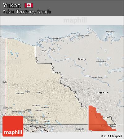 Shaded Relief 3D Map of Yukon, semi-desaturated