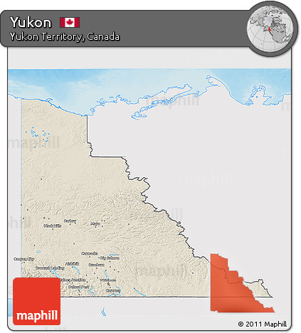 Shaded Relief 3D Map of Yukon, single color outside