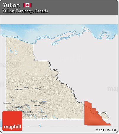 Shaded Relief 3D Map of Yukon, single color outside