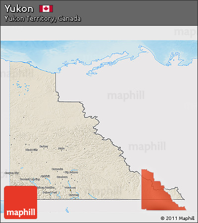 Shaded Relief 3D Map of Yukon, single color outside
