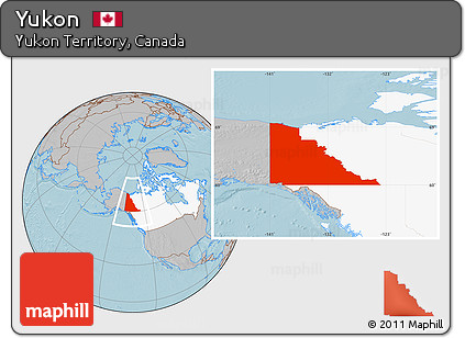 Gray Location Map of Yukon, highlighted country, hill shading