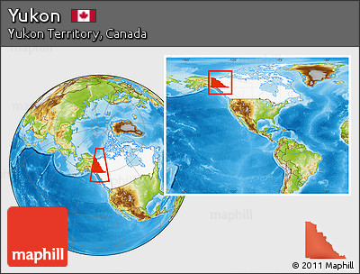 Physical Location Map of Yukon, highlighted country, within the entire country