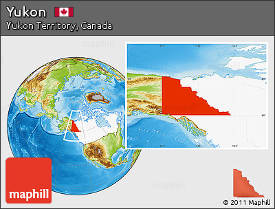 Physical Location Map of Yukon, highlighted country