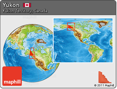 Physical Location Map of Yukon, highlighted parent region, within the entire country