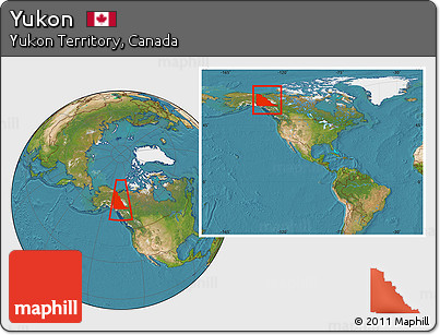 Satellite Location Map of Yukon, within the entire country