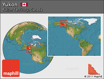 Satellite Location Map of Yukon, within the entire country