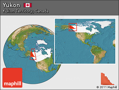 Satellite Location Map of Yukon, highlighted country, within the entire country