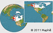 Satellite Location Map of Yukon, highlighted country, highlighted parent region, within the entire country