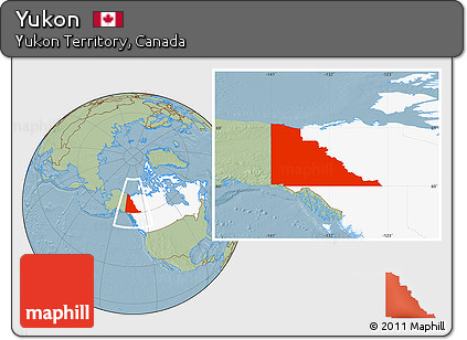 Savanna Style Location Map of Yukon, highlighted country, hill shading