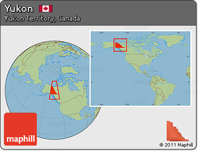 Savanna Style Location Map of Yukon, highlighted parent region, within the entire country