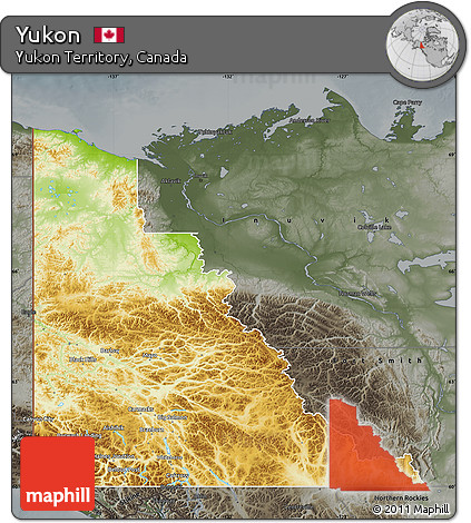Physical Map of Yukon, darken, semi-desaturated