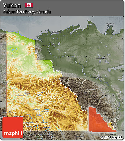 Physical Map of Yukon, darken, semi-desaturated