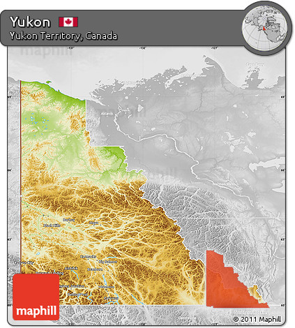 Physical Map of Yukon, lighten, desaturated