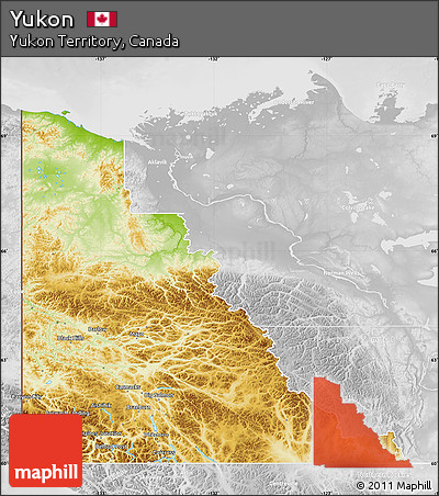 Physical Map of Yukon, lighten, desaturated