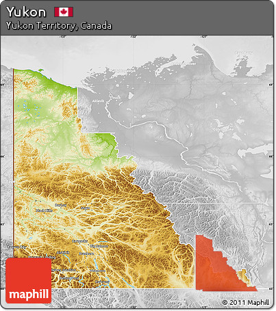 Physical Map of Yukon, lighten, desaturated