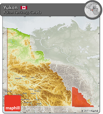 Physical Map of Yukon, lighten, semi-desaturated