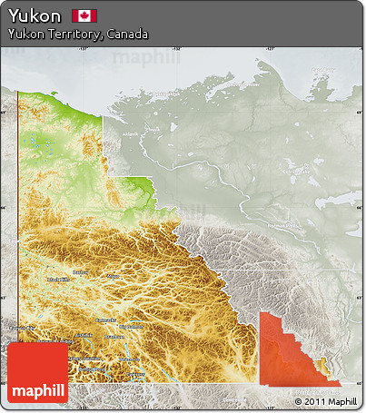Physical Map of Yukon, lighten, semi-desaturated