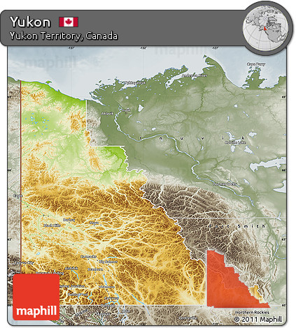 Physical Map of Yukon, semi-desaturated