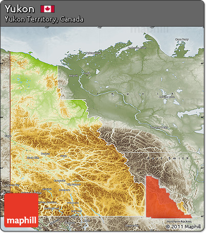 Physical Map of Yukon, semi-desaturated