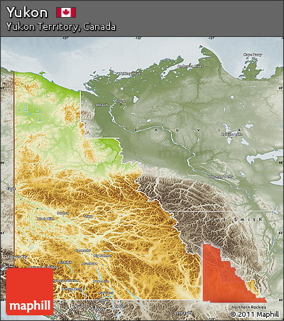 Physical Map of Yukon, semi-desaturated